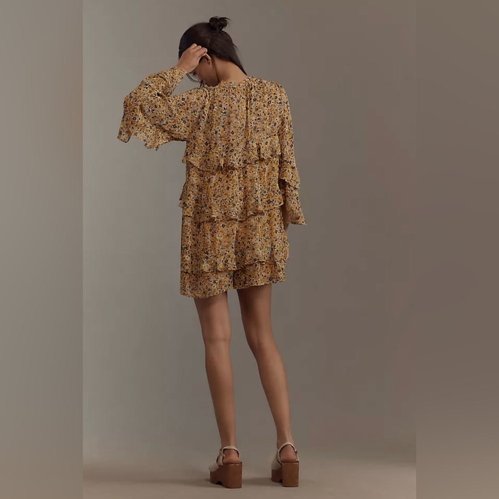 Anthropologie Ruffle Swing Romper, Floral Yellow, NWOT, Medium - Picture 2 of 8